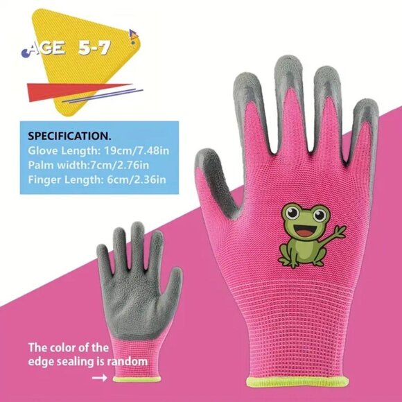 Paknada Kids Garden Gloves 3Pair Latex Coated Pink Yellow Blue Anti-Slip Cartoon - Picture 6 of 11